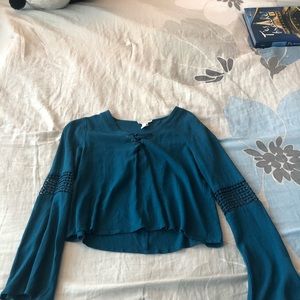 Teal Long Sleeve Crop Top
